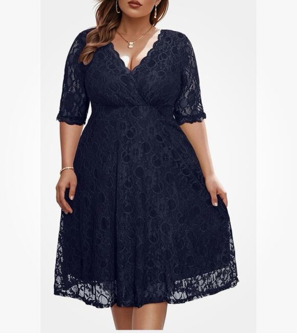Pinup Fashion Dresses & Skirts - Pinup Fashion Lace Dress Women's Plus Sz 24W Navy Blue Lined Lace Stretch NEW